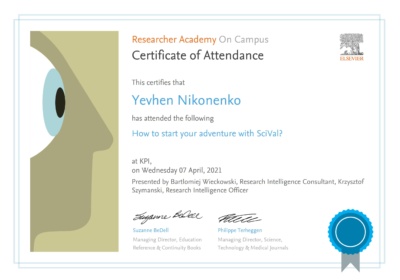 Certificate 2021 How to start your adventure with SciVal Y Nikonenko